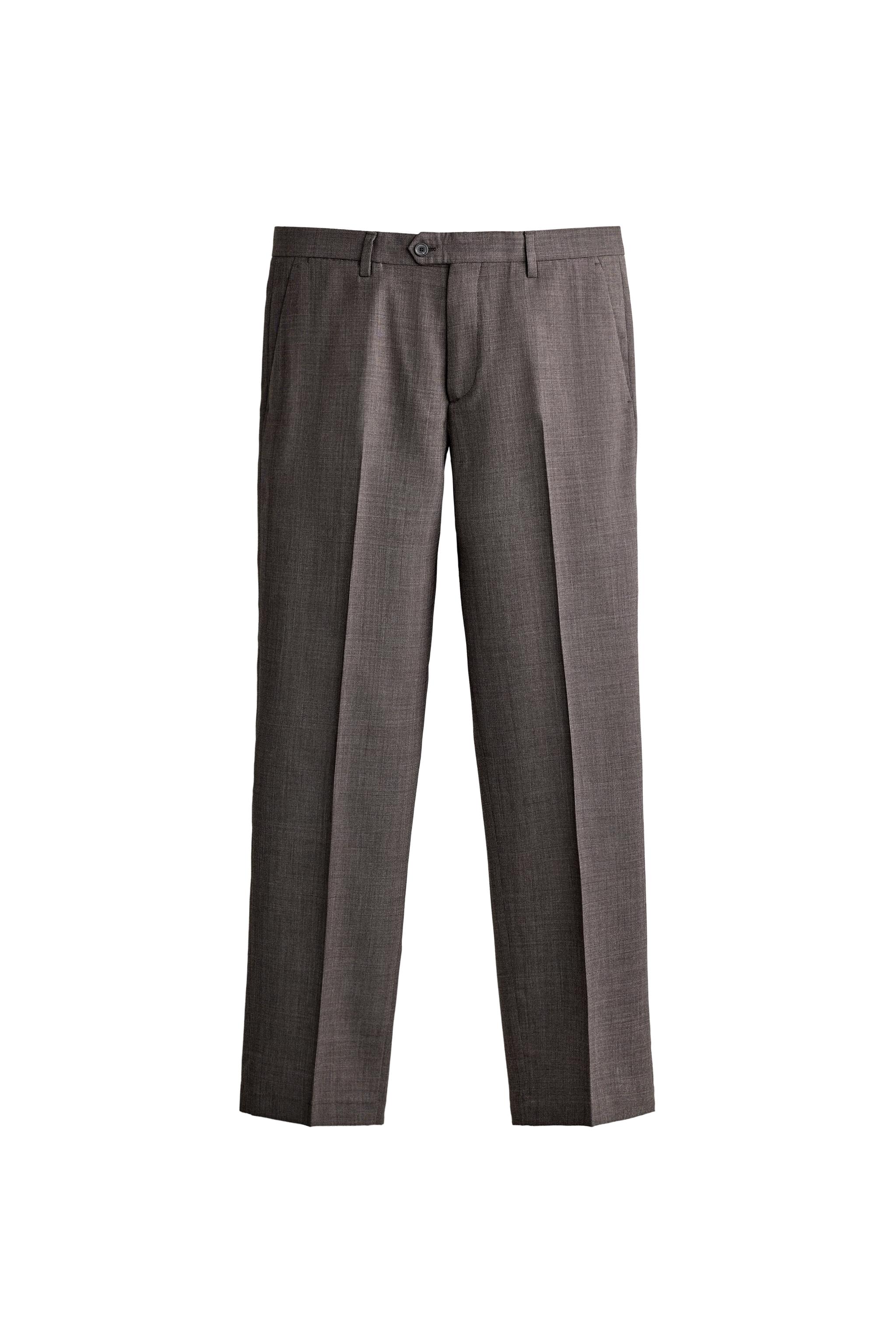 WOOL-BLEND PLAID PLEATED SUIT PANTS